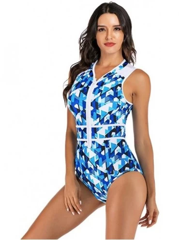 Cover-Ups Womens Sleeveless Printing One-Piece Diving Surfing Swimwear Swimsuit Beachwear - Blue - CT196GX3UXU $48.88