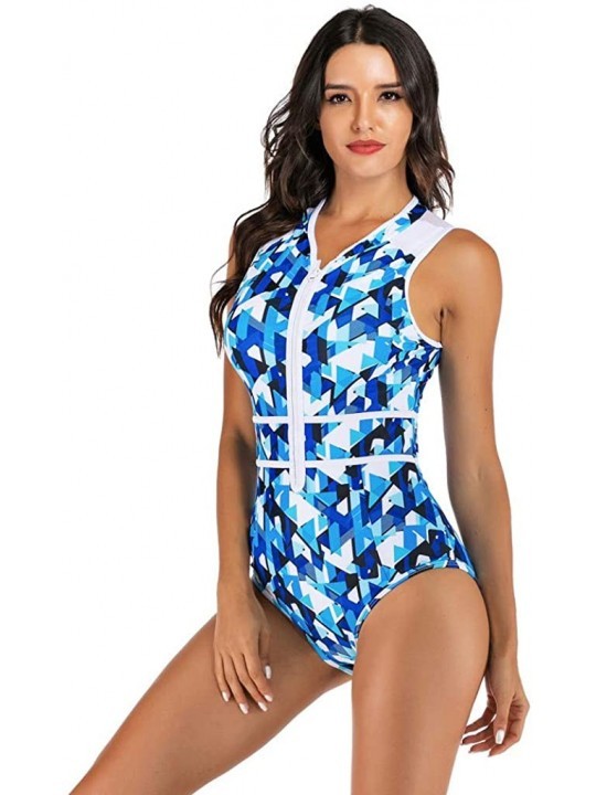 Cover-Ups Womens Sleeveless Printing One-Piece Diving Surfing Swimwear Swimsuit Beachwear - Blue - CT196GX3UXU $27.01