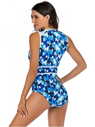 Cover-Ups Womens Sleeveless Printing One-Piece Diving Surfing Swimwear Swimsuit Beachwear - Blue - CT196GX3UXU $27.01
