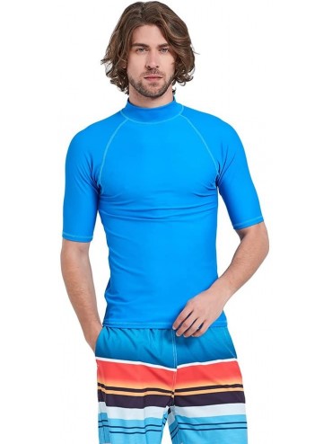 Rash Guards Men's Short Sleeve Rashguard UPF 50+ UV Sun Protection Swim Shirt - Light Blue - CI18EQW9ILQ $20.33