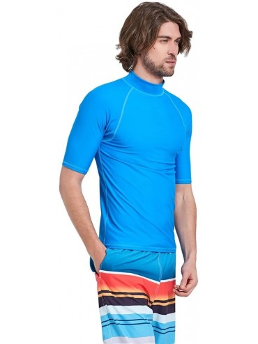 Rash Guards Men's Short Sleeve Rashguard UPF 50+ UV Sun Protection Swim Shirt - Light Blue - CI18EQW9ILQ $13.65