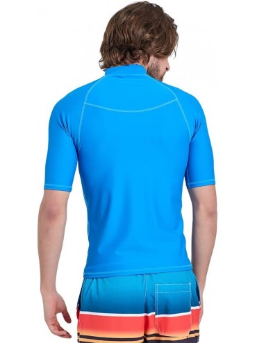 Rash Guards Men's Short Sleeve Rashguard UPF 50+ UV Sun Protection Swim Shirt - Light Blue - CI18EQW9ILQ $13.65
