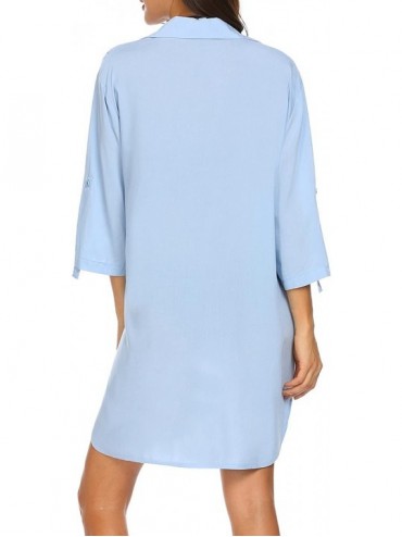 Cover-Ups Women's Boyfriend Beach Shirt V-Neck Sexy Bikini Shirt Dress/Swimsuit Cover up - Sky Blue - CR18E0GYHAM $20.43