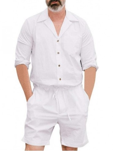 Racing Men's Summer Fashion Pure-Colour Large Size Clothes Button Jumpsuit - White - CP18Q9TCGCQ $35.71