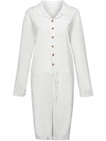 Racing Men's Summer Fashion Pure-Colour Large Size Clothes Button Jumpsuit - White - CP18Q9TCGCQ $21.23