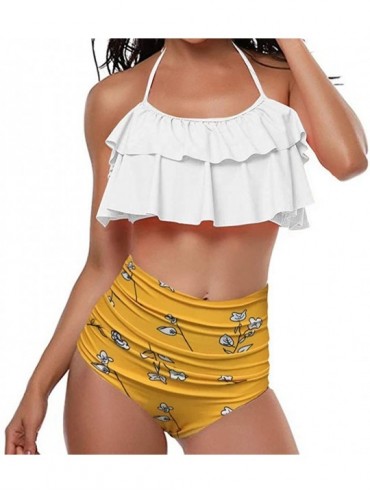 Sets Swimsuit for Women Two Pieces Top Ruffled Backless Racerback with High Waisted Bottom Tankini Set - N5-yellow - CQ193W2X...