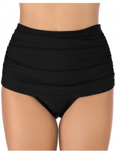 Bottoms Women's Ruched High Waisted Bikini Bottom Tummy Control Swim Short Tankini - Black4 - C41953RO4ZL $24.39