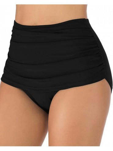 Bottoms Women's Ruched High Waisted Bikini Bottom Tummy Control Swim Short Tankini - Black4 - C41953RO4ZL $11.09