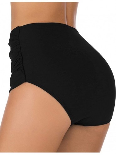 Bottoms Women's Ruched High Waisted Bikini Bottom Tummy Control Swim Short Tankini - Black4 - C41953RO4ZL $11.09