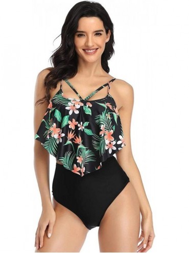 Sets Women's Sunflower Swimsuit Two Piece Bathing Suits Ruffled Flounce Top with High Waisted Bottom Bikini Sets Swimwear - G...
