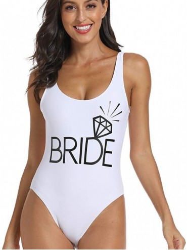 One-Pieces Team Bride Letter Print Diamond Pattern One Piece Swimsuit Bathing Suits - White Bride - C918HRZGSE7 $39.99
