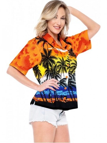 Cover-Ups Women's Tropical Hawaiian Blouse Shirt Button Down Shirt Dress Printed - Summer Orange_w963 - CF12MA78NYL $34.86