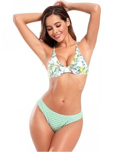 Sets Women's Bathing Suits Push Up Underwire Padded Bikini Two Piece Swimsuits - Printing - Yellow - CH192ZR0UIU $45.98