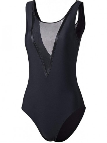 One-Pieces Women's One Piece Swimsuits Plunge Mesh Bathing Suits Monokini Swimwear - Black - CQ1905TDHQU $23.04