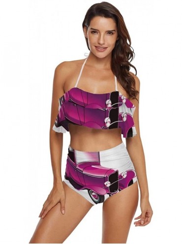 Board Shorts Women Ruffle Halter Swimsuit Backless Bikini Set Floral - Multi 24 - C2190ECLEWN $85.39
