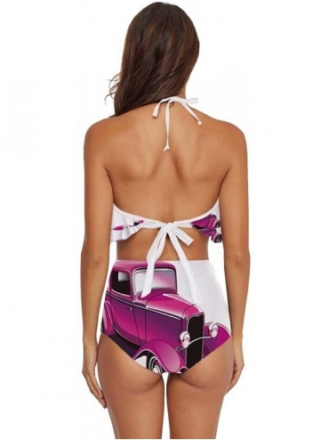 Board Shorts Women Ruffle Halter Swimsuit Backless Bikini Set Floral - Multi 24 - C2190ECLEWN $34.93