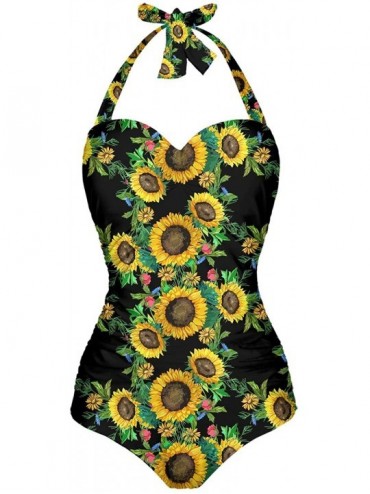 One-Pieces Vintage Halter Swimsuit Monokini One Piece Swimwear Bathing Suits - New Size-yellow/Black - CQ196T3T53I $64.28