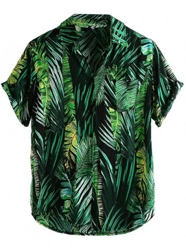 Rash Guards Hawaiian Shirts Mens Printed Loose Beachwear Short Sleeve Casual Buttons Tops Blouse Tee - Green - C11942HUG5W $3...