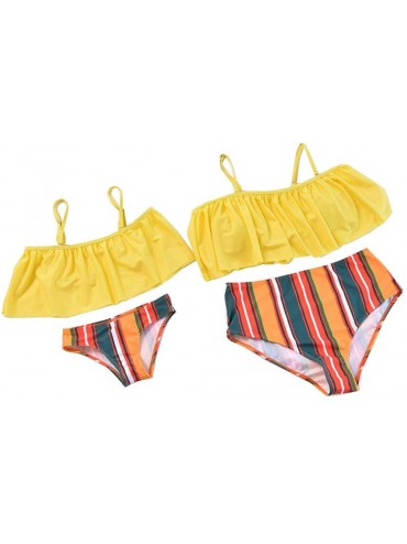 Sets Swimsuit Women's Retro Boho Flounce Falbala High Waist Bikini Set Two Piece Swimwear - Yellow - CX18SZUOT9G $27.23