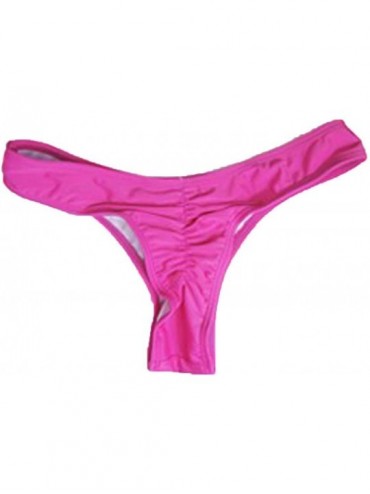Bottoms Women Sexy Pleated Bikini Bottom Thong T-Back Bathing Swimsuit Swimwear G-String Briefs - Rose Red - CT18TX3C3OD $22.58