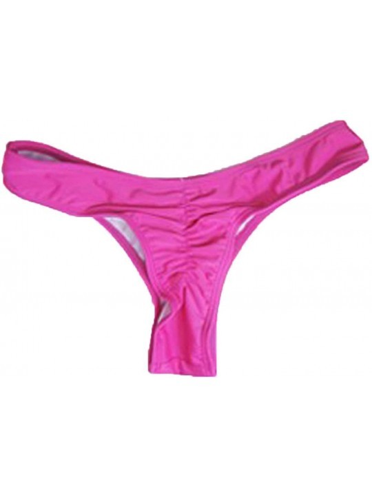 Bottoms Women Sexy Pleated Bikini Bottom Thong T-Back Bathing Swimsuit Swimwear G-String Briefs - Rose Red - CT18TX3C3OD $8.03