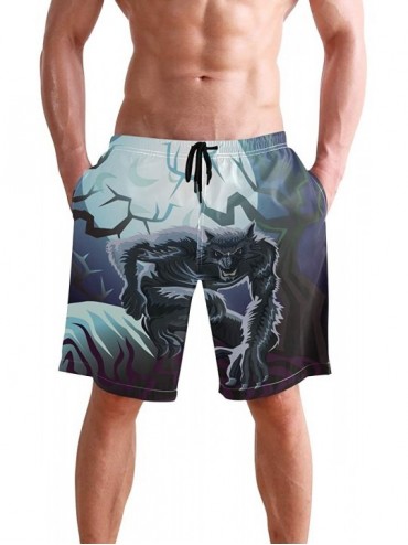 Board Shorts Men's Swim Trunks Hedgehog Cactus Quick Dry Beach Board Shorts with Pockets - Wolf Moon - CP18QORNRWQ $49.55