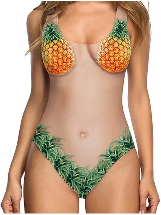 One-Pieces Women 3D Print Nude Swimsuit Funny One Piece Beachwear Tummy Control Bathing Suit High Waisted Monokini - Orange -...