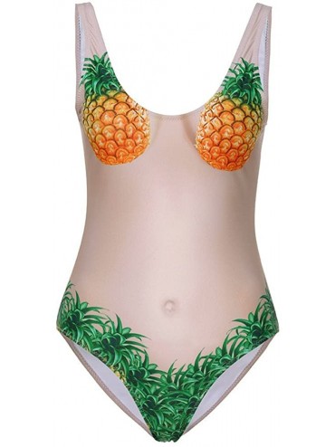 One-Pieces Women 3D Print Nude Swimsuit Funny One Piece Beachwear Tummy Control Bathing Suit High Waisted Monokini - Orange -...