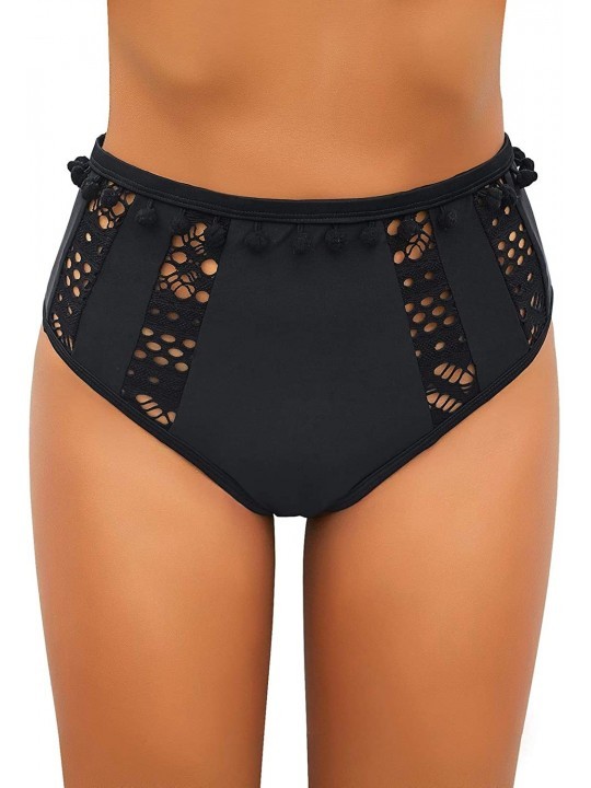 Tankinis Women's High Waist Ruched Bikini Bottom Solid Swim Shorts Tankini Brief - Z Black - C01965CC6IE $15.73