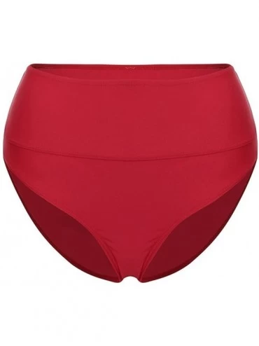 Bottoms Women Retro High Waisted Swim Bikini Bottom Vintage Tummy Control Swimsuit Bottoms Tankini Briefs Swim Shorts Red - C...