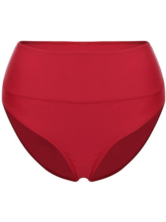Bottoms Women Retro High Waisted Swim Bikini Bottom Vintage Tummy Control Swimsuit Bottoms Tankini Briefs Swim Shorts Red - C...