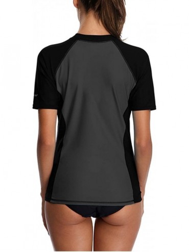 Rash Guards Women Short Sleeve Rashguard Swimsuit Colorblock Swim UV Shirts - Grey-black - CW18522XZGH $19.39