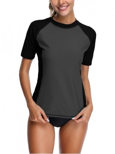 Rash Guards Women Short Sleeve Rashguard Swimsuit Colorblock Swim UV Shirts - Grey-black - CW18522XZGH $19.39