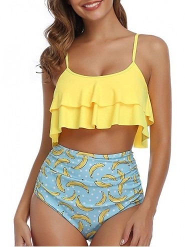 Sets Women Two Piece High Waisted Ruched String Halter Bikini Set Strappy Swimsuits - C-yellow - CN194UA4XN0 $25.43