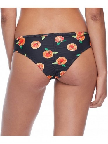 Tankinis Women's Rebel Bikini Bottom Swimsuit with Front Strappy Detail - Black Peach Print - CB18ZQCEST3 $29.66