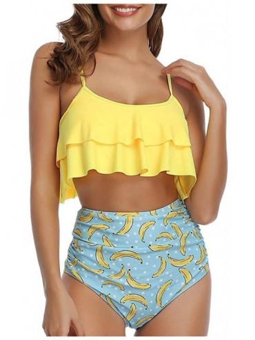 Sets Women Two Piece High Waisted Ruched String Halter Bikini Set Strappy Swimsuits - C-yellow - CN194UA4XN0 $16.49