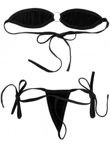 Sets 2Pcs Women Exotic Bra Top with G-String Briefs Bikini Set Beach Sunbathing Swimsuit - Black - C218SQ6094O $17.61