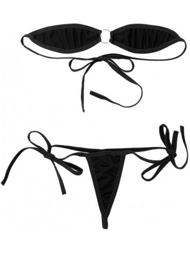 Sets 2Pcs Women Exotic Bra Top with G-String Briefs Bikini Set Beach Sunbathing Swimsuit - Black - C218SQ6094O $17.61