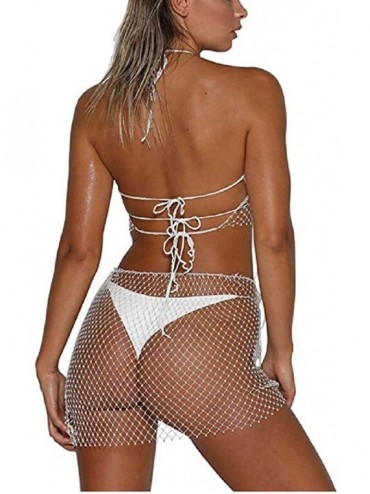 Cover-Ups Women Sexy See-Through Fishnet Skirt Swimwear Cover-up Beach Sexy Swimsuit Lingerie - White Skirt - CD18UIA2STK $22.88