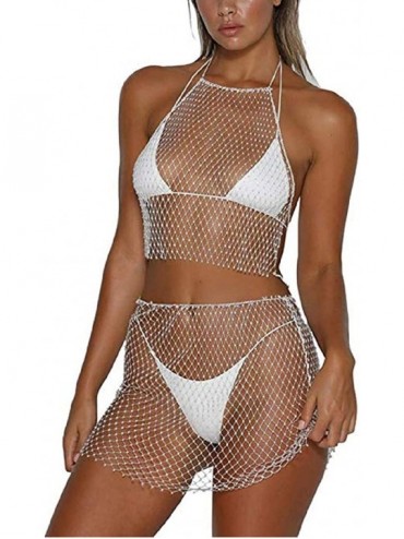 Cover-Ups Women Sexy See-Through Fishnet Skirt Swimwear Cover-up Beach Sexy Swimsuit Lingerie - White Skirt - CD18UIA2STK $14.42