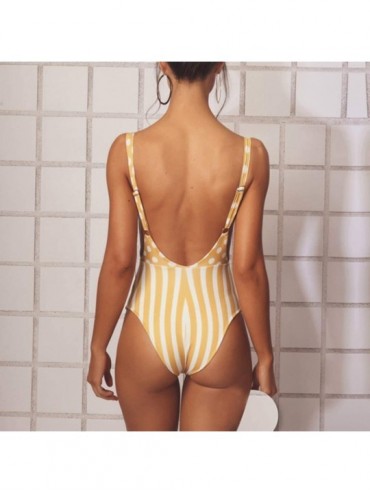 Sets Women Beachwear Patchwork 1PC Dot Printed Bandage Sling Bikini Tankini Swimwear Bathing Suit Swimsuit - Yellow - CI18NTH...