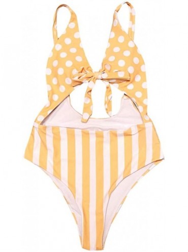 Sets Women Beachwear Patchwork 1PC Dot Printed Bandage Sling Bikini Tankini Swimwear Bathing Suit Swimsuit - Yellow - CI18NTH...
