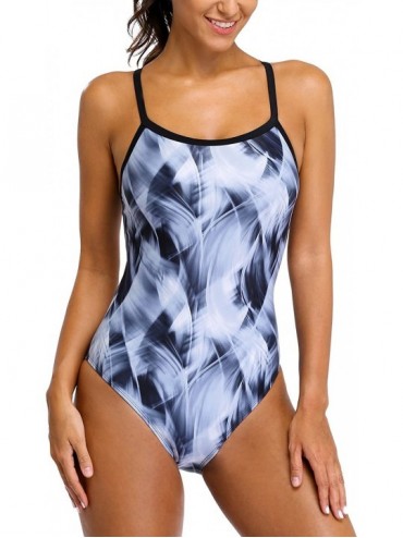 One-Pieces Women's Printed Athletic One Piece Swimsuit Sports Swimwear Training Suit - Black - CJ1822I579D $45.25