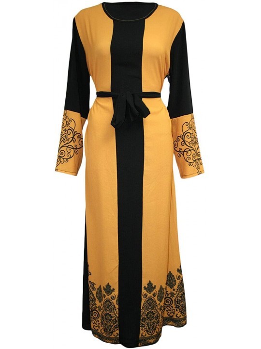 Cover-Ups Muslim Dresses for Women Long Dress Long Sleeve Women Abaya Dress Islamic National Robe - Yellow - CG197ZMNODX $28.02