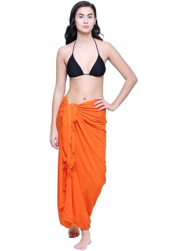 Cover-Ups Womens Sarong Pareo Soft Rayon Cover Up Wrap Beach - Orange - C518L6AXH75 $18.33