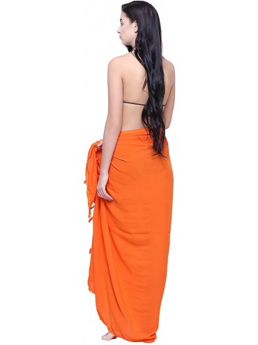 Cover-Ups Womens Sarong Pareo Soft Rayon Cover Up Wrap Beach - Orange - C518L6AXH75 $18.33