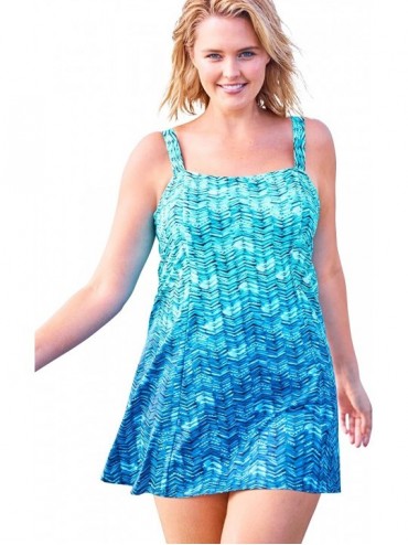 One-Pieces Women's Plus Size Princess-Seam Swim Dress Swimsuit - Multi Brushed Ombre (0164) - C3195SQH5H3 $55.14