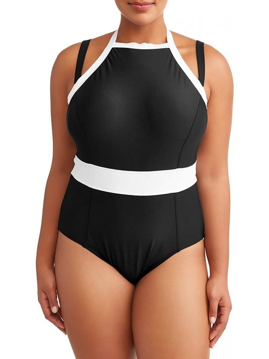 One-Pieces Women's Plus Size Black White Trim 1pc Swimsuit - CZ18ZZO0C00 $35.97