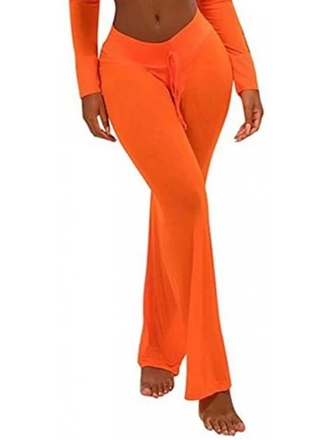 Cover-Ups Women's Perspective Sheer Mesh Long Pants Swimsuit Bikini Bottom Cover up - A Orange - CE18G9K4H7I $22.05