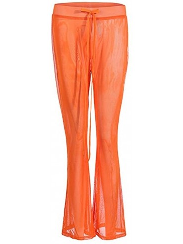Cover-Ups Women's Perspective Sheer Mesh Long Pants Swimsuit Bikini Bottom Cover up - A Orange - CE18G9K4H7I $23.48
